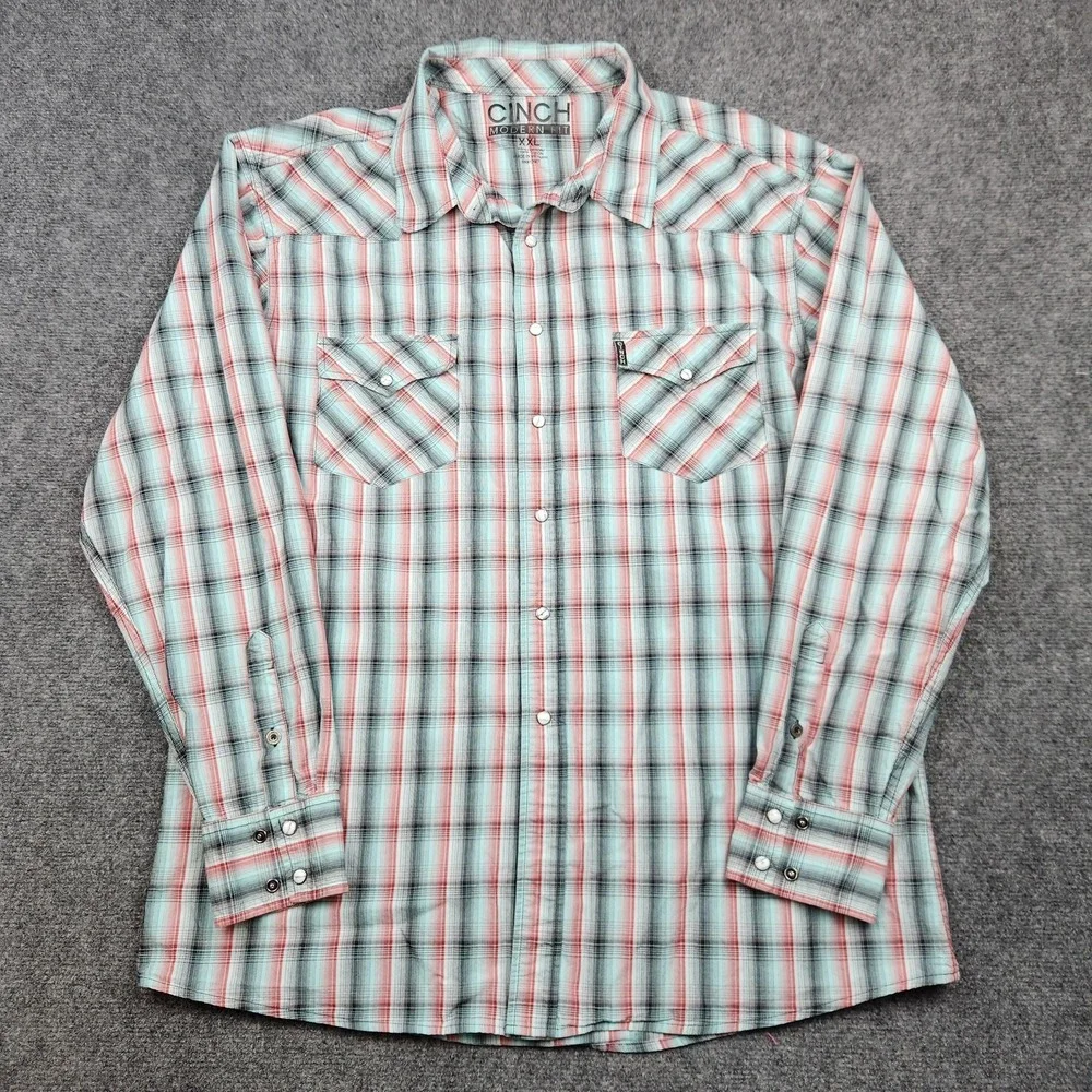 Cinch‎ Modern Fit Shirt Mens 2XL Plaid Western Pearl Snap Long Sleeve Cowboy